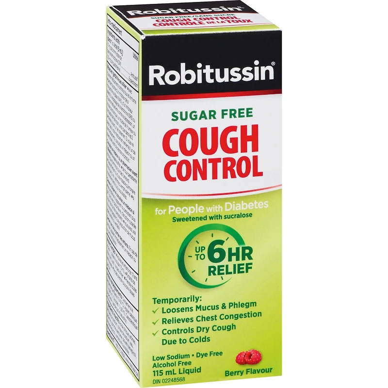 Robitussin Contrôle de la Toux Liquide pour les Diabétiques Saveur de Baie 115 ml