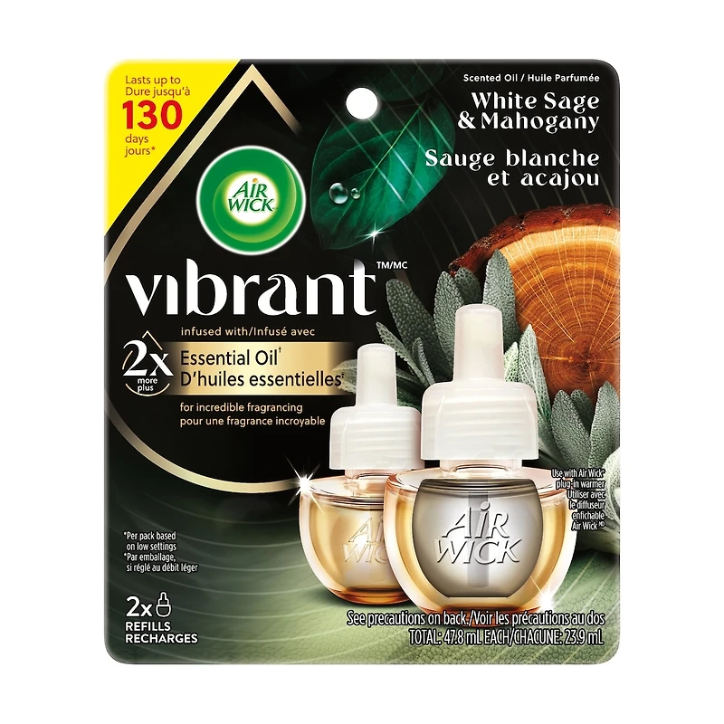 Recharge d’huiles essentielles parfumées VibrantMC - Sauge blanche et acajou, 2 Recharges
