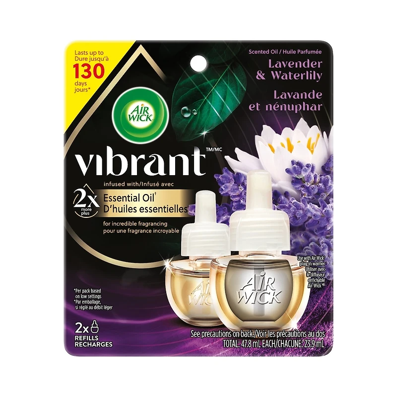 Recharge d’huiles essentielles parfumées VibrantMC - Lavande et nénuphar, 2 Recharges