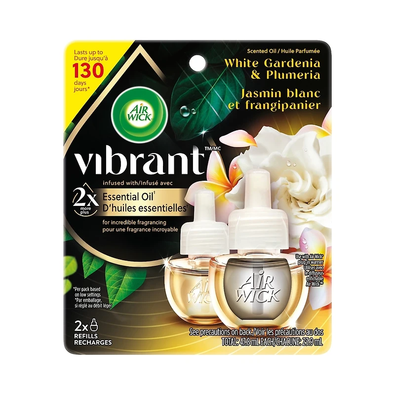 Recharge d’huiles essentielles parfumées VibrantMC - Jasmin blanc et frangipanier, 2 Recharges