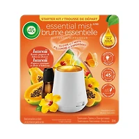 Trousse Diffuseur ESSENTIAL MISTMD - Hawaii Papaye exotique et fleur d'hibiscus, 1 Diffuseur + 1 Recharge + 3 Batteries AA