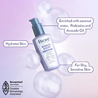 Hydratant Hydratation et éclat de Bioré, avec eau de coco + prébiotiques + huile d’avocat, hydratant pour peau sèche et sensible (100 ml)