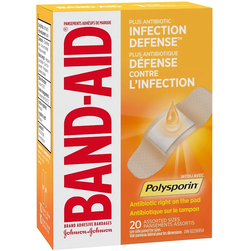 Pansements adhésifs plus antibiotique, défense contre l'infection  20 ea