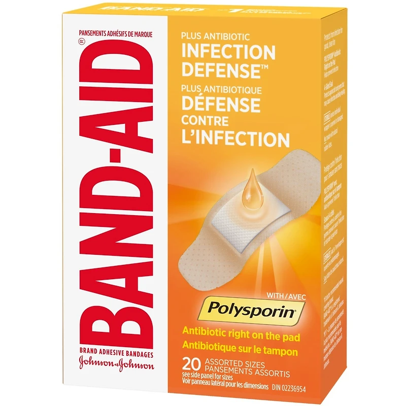 Pansements adhésifs plus antibiotique, défense contre l'infection  20 ea