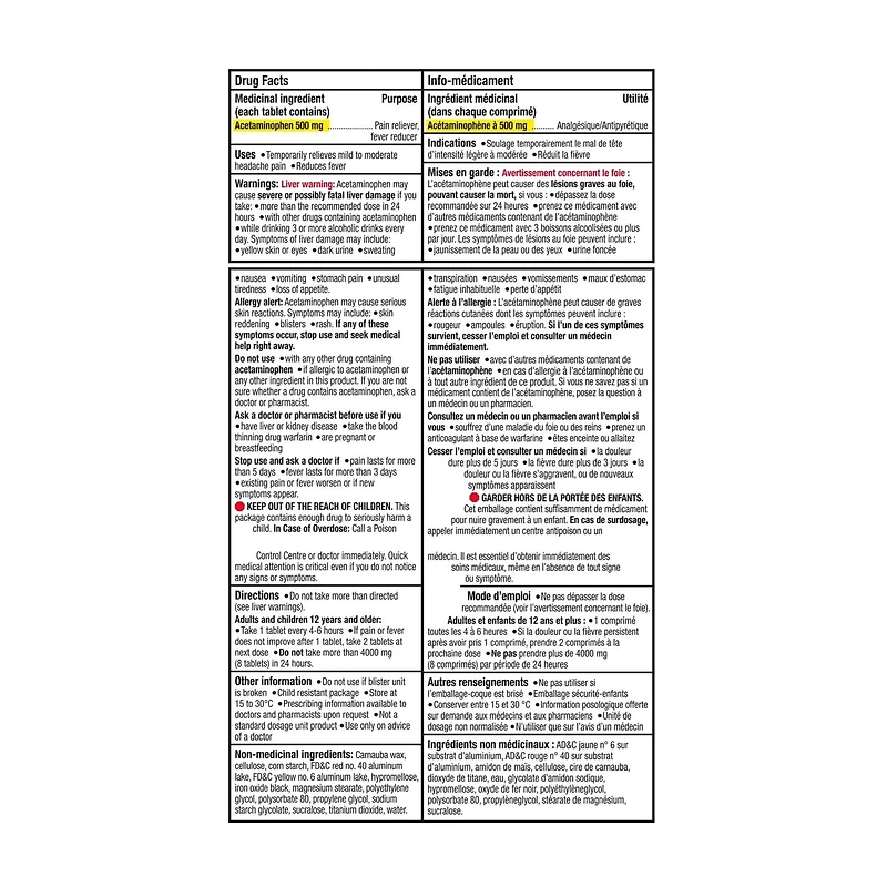 Extra Strength Pain Relief Acetaminophen 500mg EZTabs