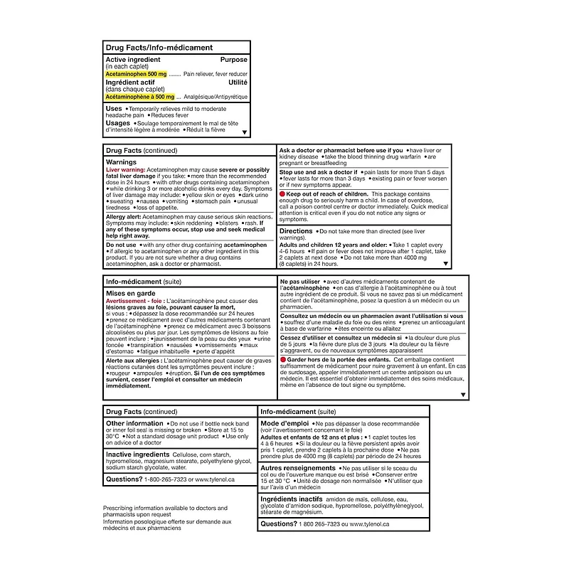 Extra Strength Pain Relief Acetaminophen 500mg