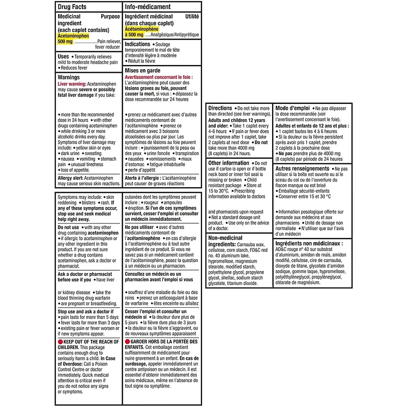 Extra Strength Pain Relief Acetaminophen 500mg