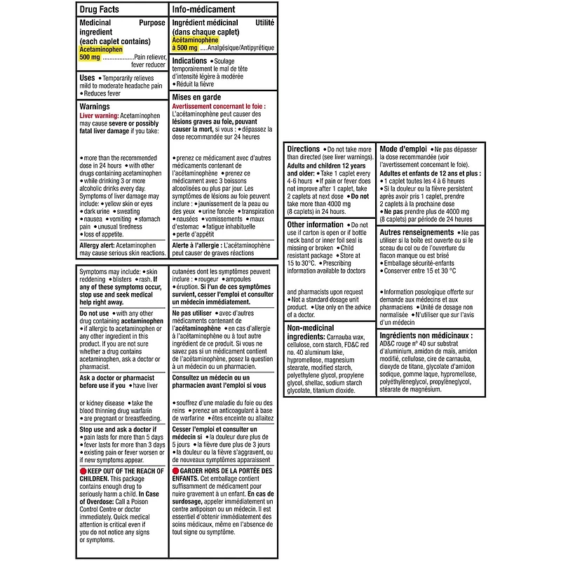 Extra Strength Pain Relief Acetaminophen 500mg