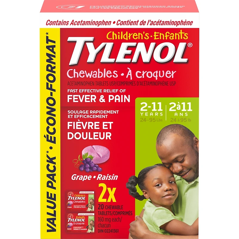 Childrens Medicine, Fever Pain, Chewables, Grape