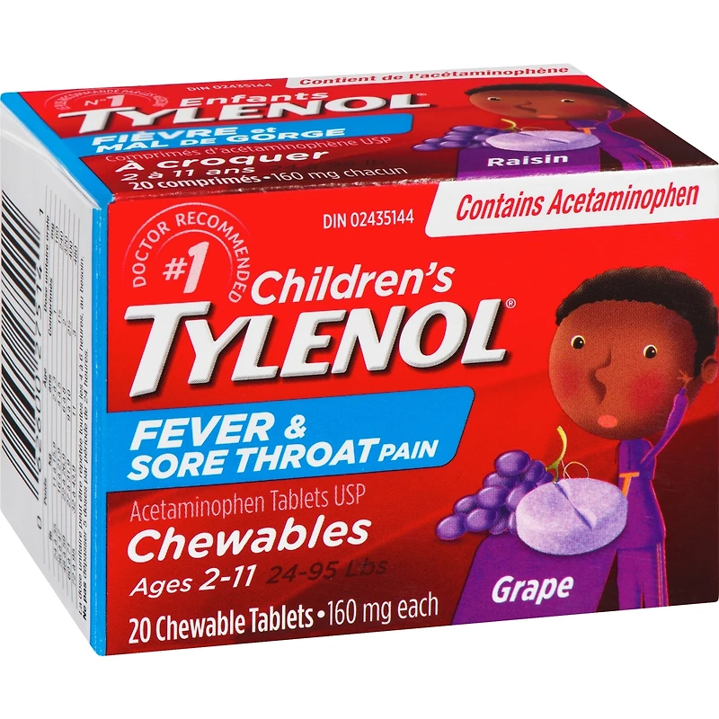 Comprimés à croquer pour enfants, fièvre et mal de gorge, raisin