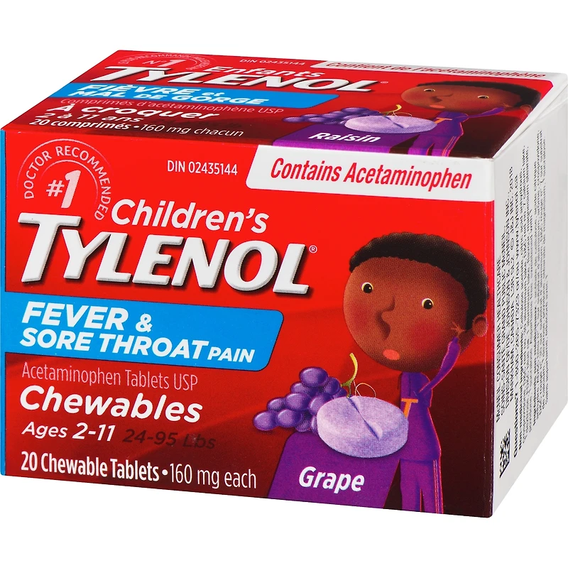 Comprimés à croquer pour enfants, fièvre et mal de gorge, raisin