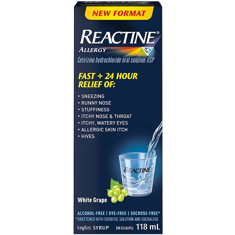 Sirop Allergies, avec chlorhydrate de cétirizine, saveur de raisin blanc
