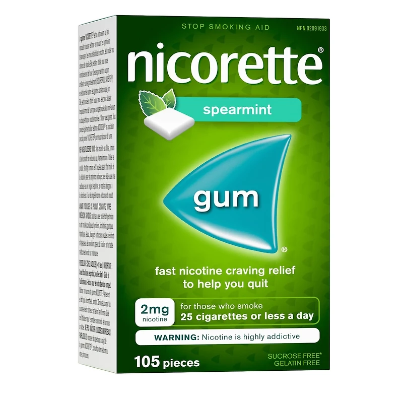 Nicotine Gum, 2 mg, Spearmint