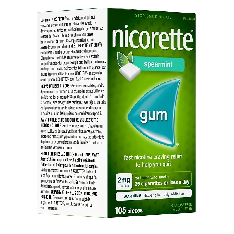 Nicotine Gum, 2 mg, Spearmint