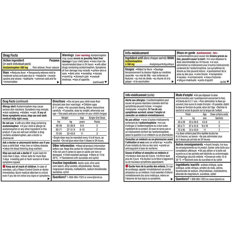 Acétaminophène en poudre pour enfants dissolution facile, 160 mg d'acétaminophène, saveur baie sauvage naturelle-Analgésiques pour enfants fièvre, douleur et mal de tête