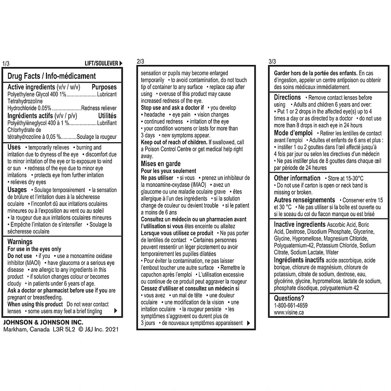 Gouttes oculaires  Triple action - polyéthylèneglycol et chlorhydrate de tétrahydrozoline - Sécheresse, rougeur, fatigue et irritation des yeux