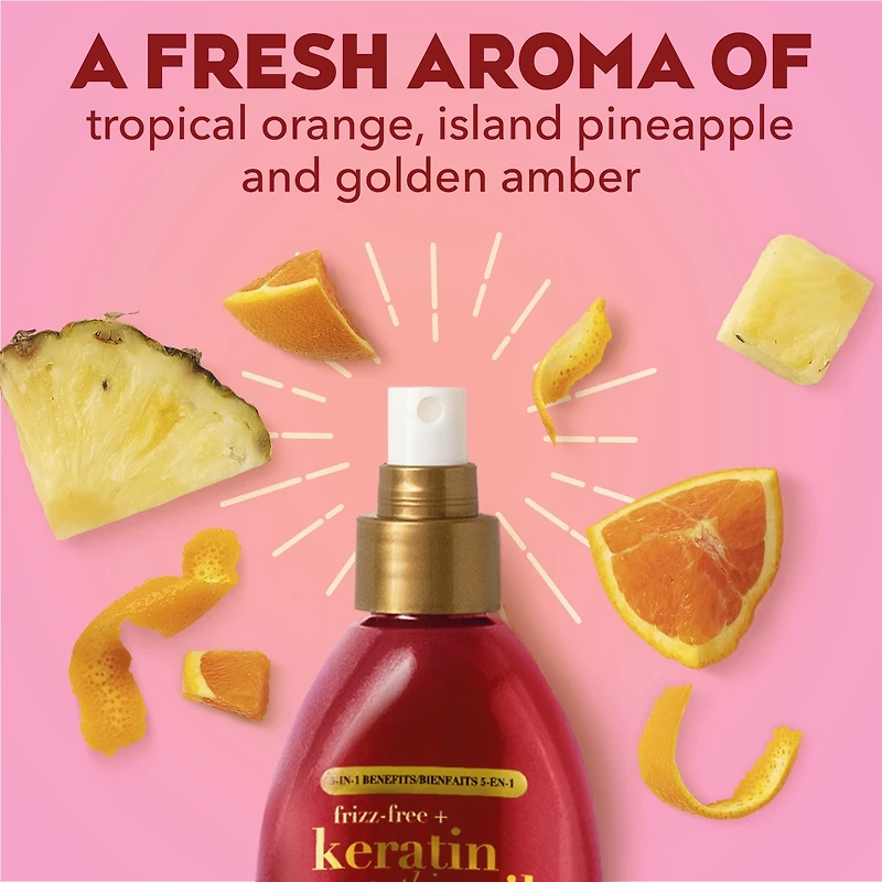 Frizz-Free + Keratin Smoothing Oil Miracle Gloss Spray, 5 in 1, De-frizz Hair, Shiny Hair, Keratin, Argan Oil