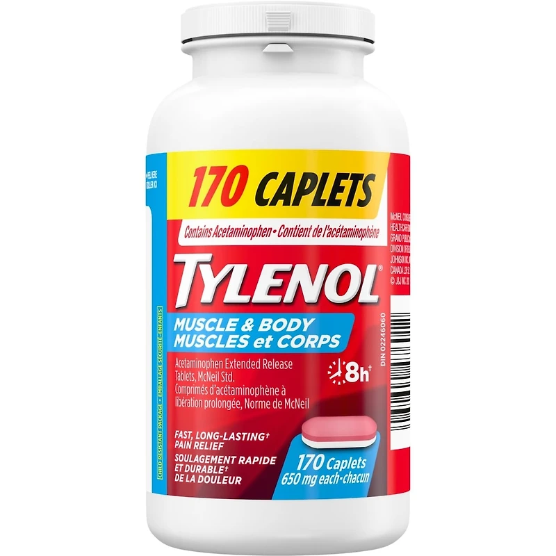 Muscle & Body Pain Relief- Acetaminophen 650 mg - Fast Acting - Bi-Layer Caplets