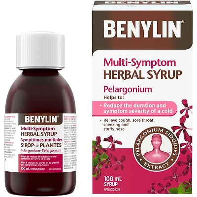 Multi-Symptom Herbal Syrup, Cough Suppressant, Sore Throat Relief, Common Cold, Pelargonium, Sidoides