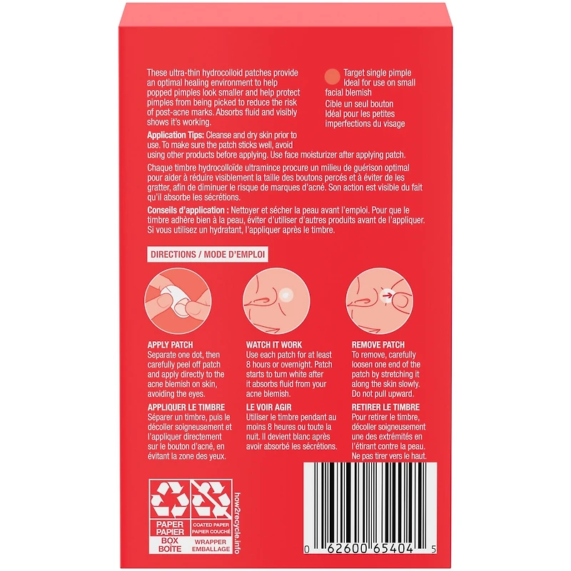 Timbres anti-imperfections Acné tenace, Traitement hydrocolloïde ponctuel, Timbre antiacné, Emballage duo