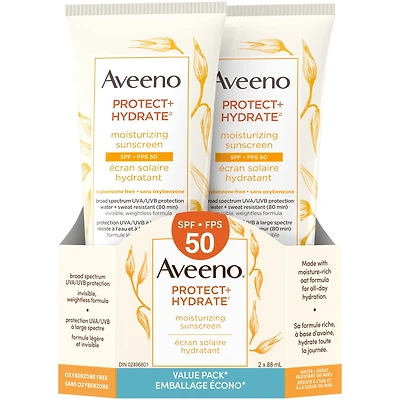 Protect + Hydrate Moisturizing Sunscreen Lotion, SPF 50, Value Pack, 2 x 88 mL