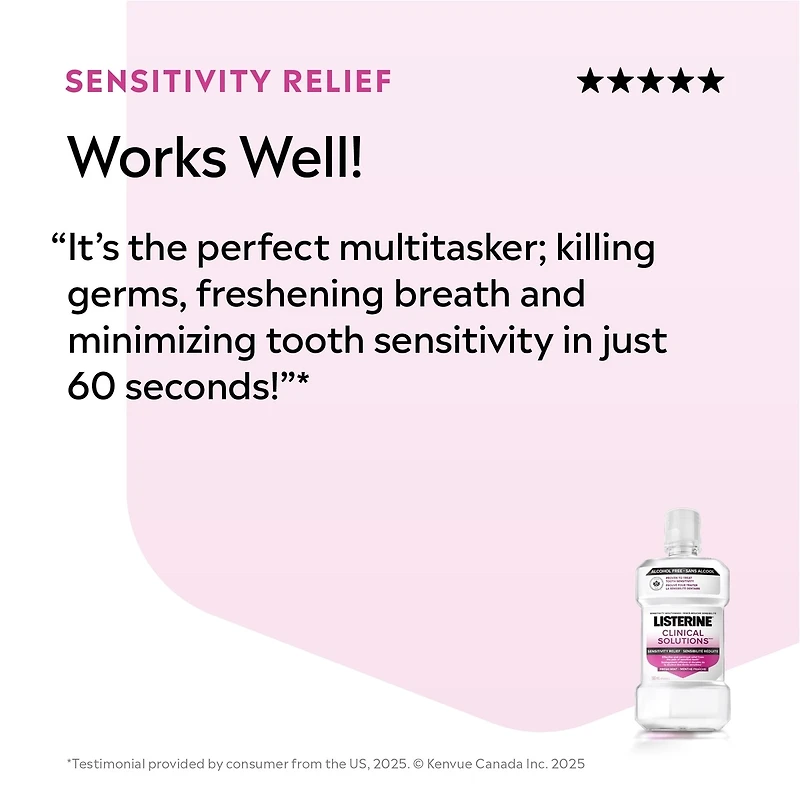Solutions cliniques sensibilité réduite, rince-bouche antiseptique