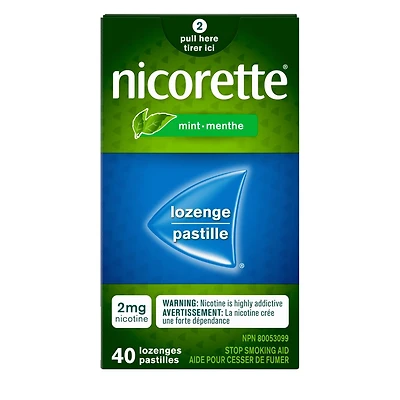 Pastilles Nicorette Menthe  mg, aide pour cesser de fumer, TRN, produits de remplacement de la nicotine, maîtrise des envies, saveur de menthe