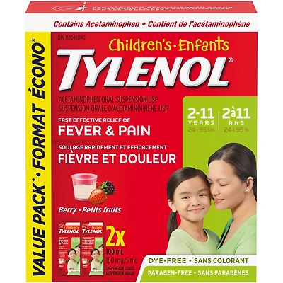 Children's Medicine for Fever & Pain, Dye-Free Berry Liquid, Value Pack