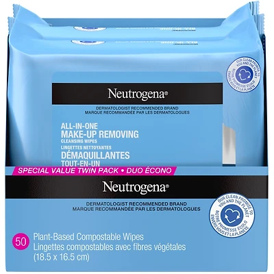 All In one Makeup Remover Facial Cleansing Wipes, Plant Based and  Compostable, Special Value Twin Pack