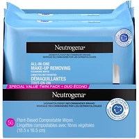 Lingettes nettoyantes démaquillantes  Tout-en-un pour le visage, compostables, composées de fibres végétales, Duo écono
