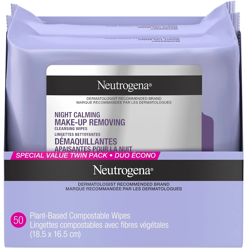 Night Calming Makeup Removing Cleansing Wipes, Special Value Twin Pack