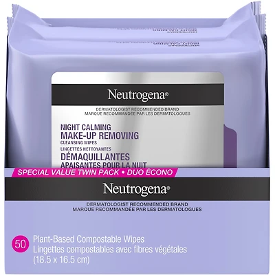 Night Calming Makeup Removing Cleansing Wipes, Special Value Twin Pack