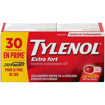 Comprimés d'acétaminophène usp extra fort 500 mg chacun