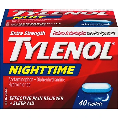 Analgésique et aide-sommeil, nuit, extra fort, caplets