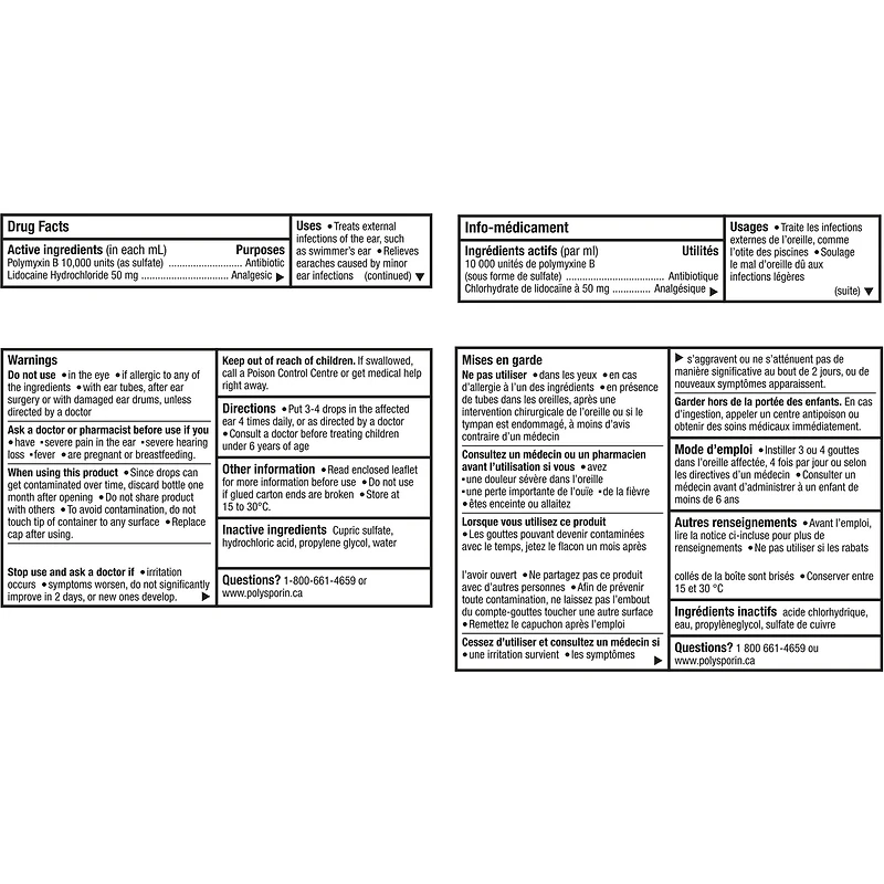 Polysporin Gouttes otiques + analgésique, 15 ml