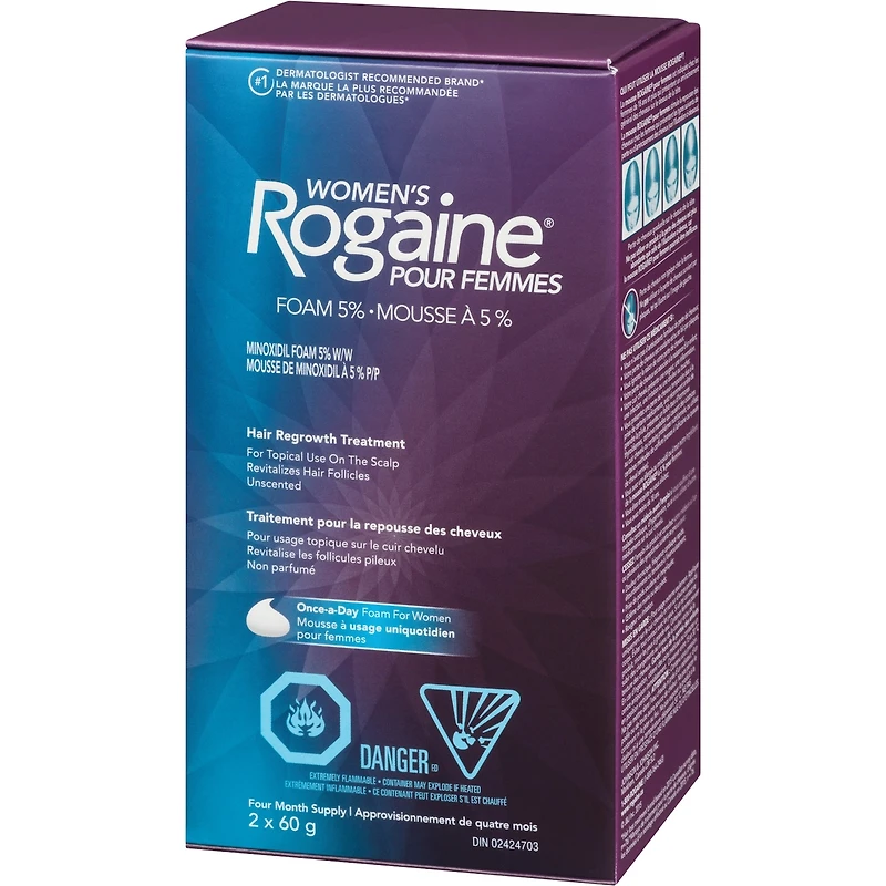 Traitement en mousse Rogaine à 5 % pour la repousse des cheveux, pour femmes