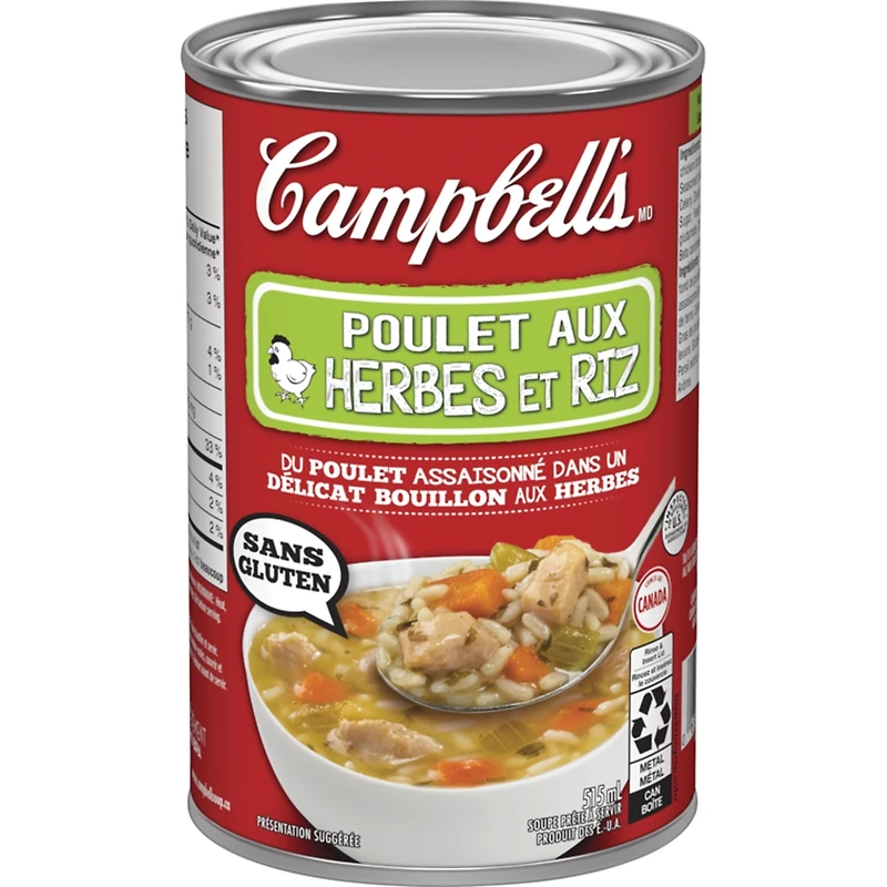 Soupe au poulet aux herbes et riz prête à déguster