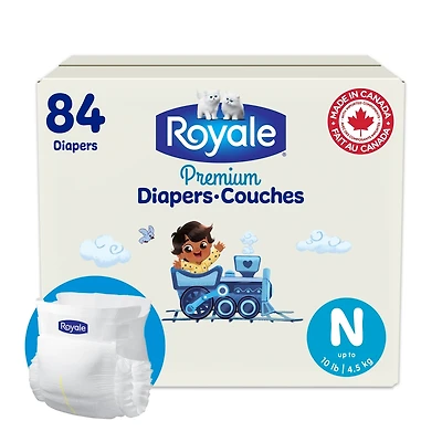 Couches Premium Royale, Très grand format, Taille Nourisson - 84 couches, Couches jetables pour bébé