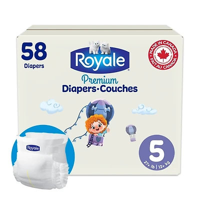 Royale Premium Diapers, Super Pack, Size 5 - 58 Count, Disposable Baby Diapers