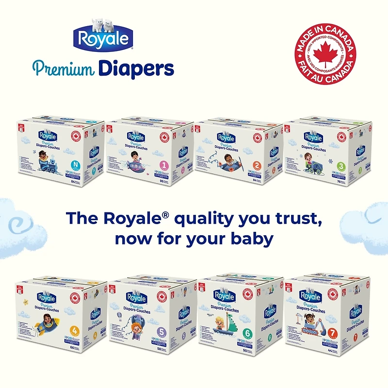 Royale Premium Diapers, Super Pack, Size 5 - 58 Count, Disposable Baby Diapers