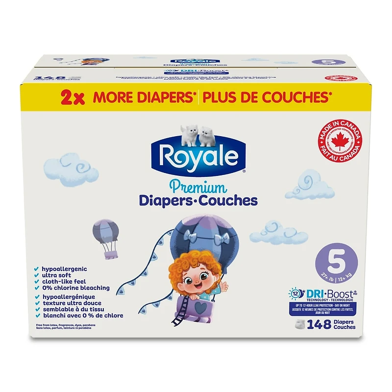 Couches Premium, Taille 5 - 148 couches, Couches jetables pour bébé