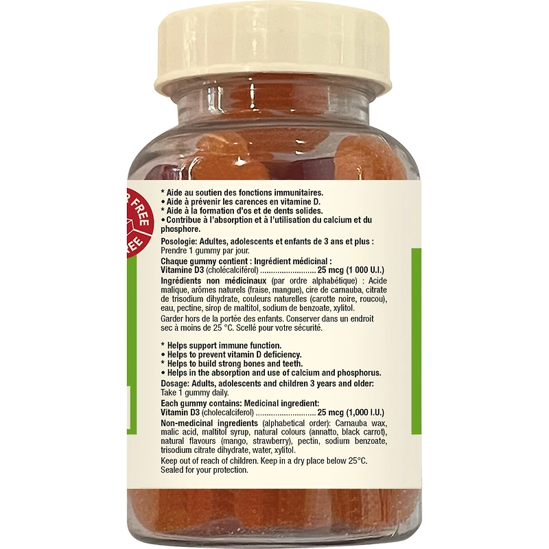 Vitamin D3 1000 UI gum sans sucre