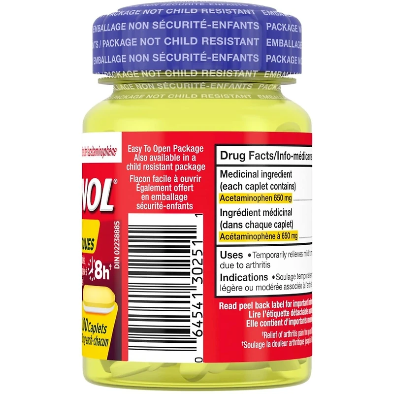 Acétaminophène à 650 mg, douleurs arthritiques, caplets