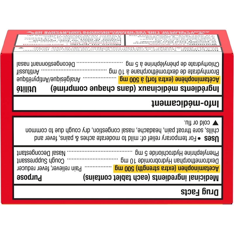 Acétaminophène à 500 mg, grippe, jour, extra fort