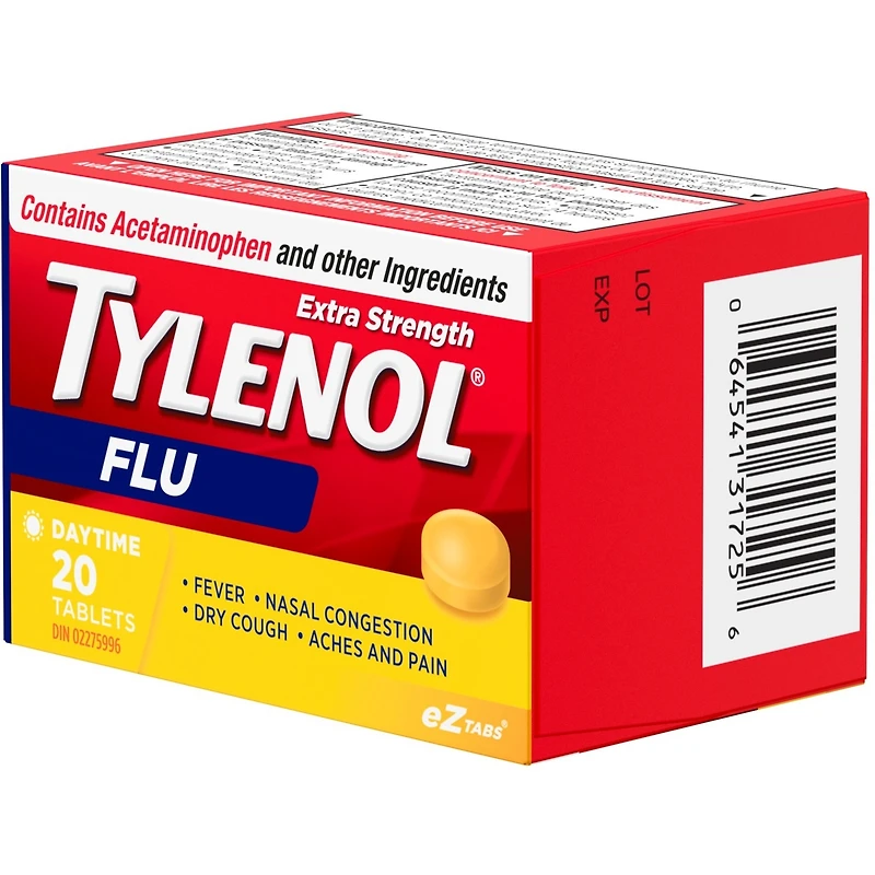Acétaminophène à 500 mg, grippe, jour, extra fort