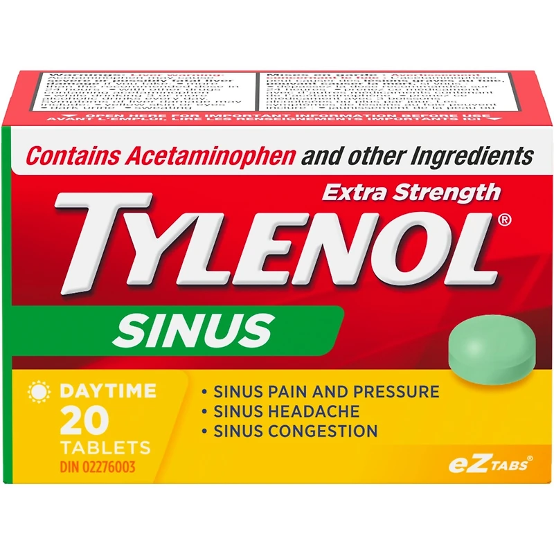 Acétaminophène à 500 mg, soulagement des sinus, jour, extra fort