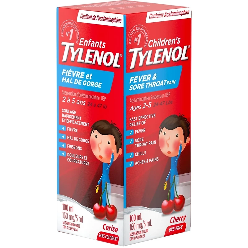 Suspension orale pour enfants, fièvre et mal de gorge, cerise