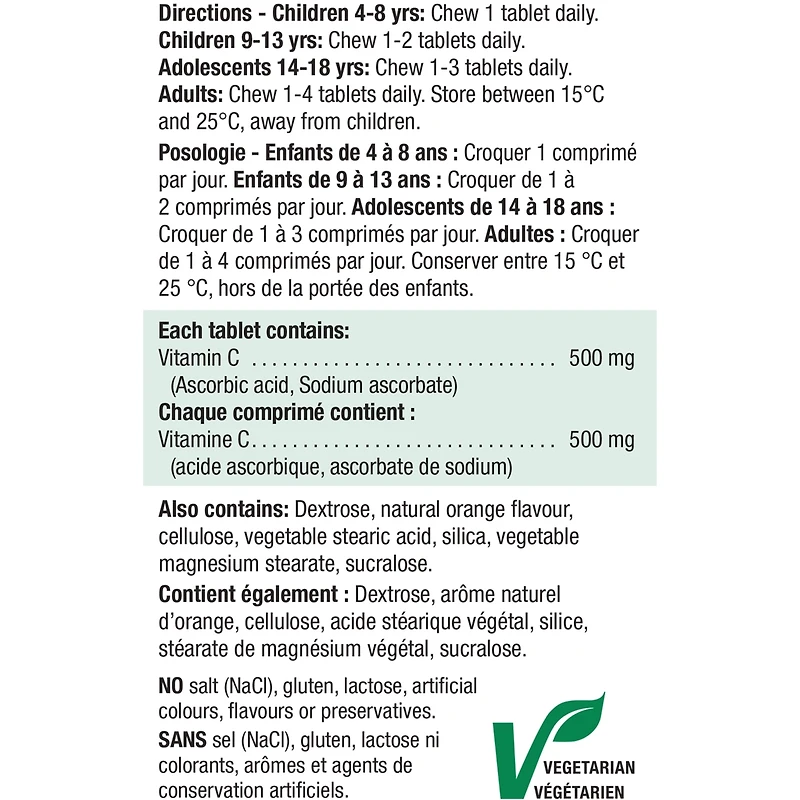 Comprimés à croquer de vitamine C à l’orange acidulée naturelle de , 500 mg