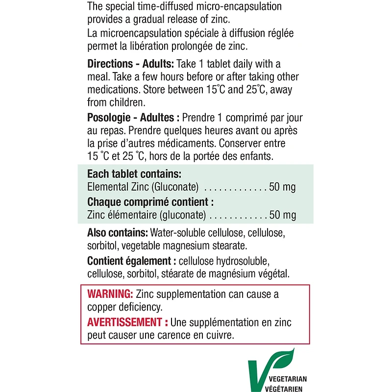 Zinc 50 mg à libération prolongée