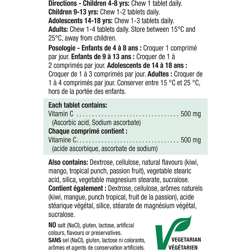 Vitamine C à croquer 500 mg - Fruits tropicaux
